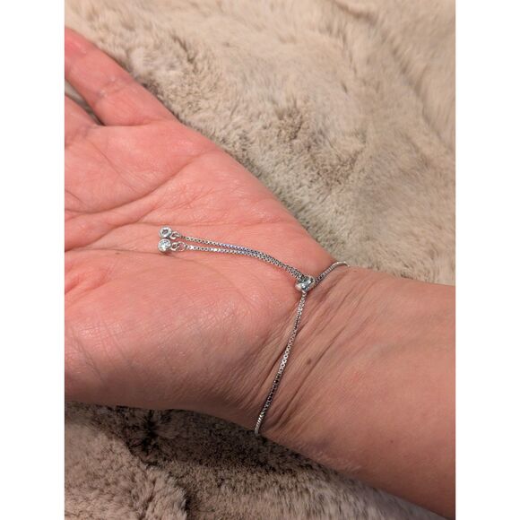 Adjustable 925 Sterling Silver Bracelet – Sparkling CZ Accents – Elegant Fit - Picture 2 of 7